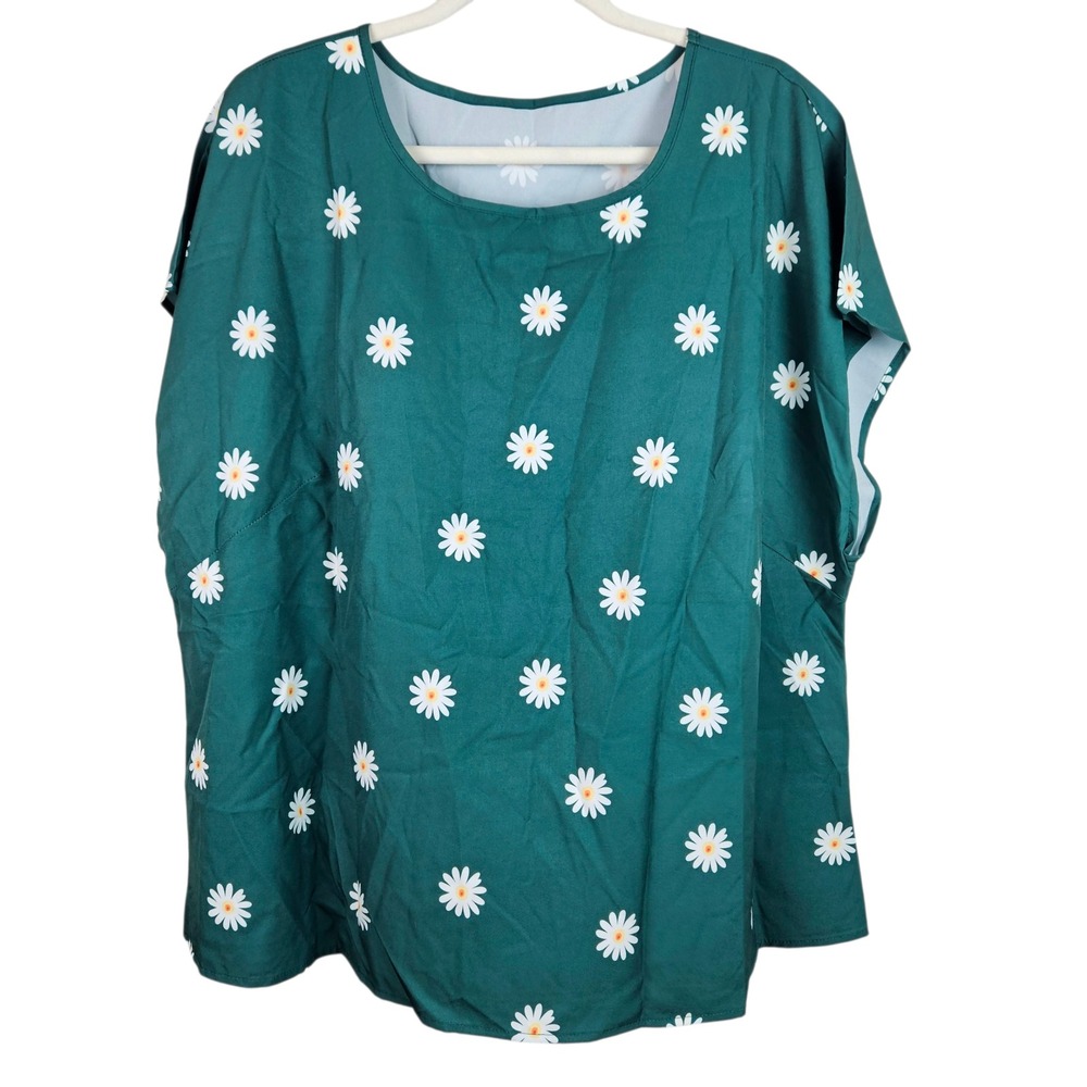Shein‎ Curve Women's 4XL Green Daisy Floral Print Short Sleeve Casual Top